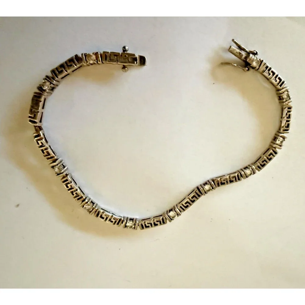 Sterling Silver 925 and Cubic Zirconia Bracelet with Greek Key Design 8